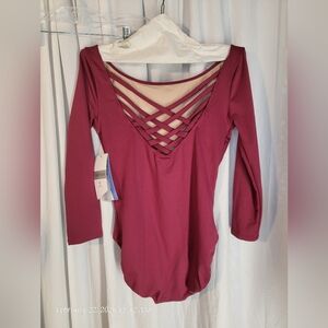 Danskin Burgundy Crisscross Back Bodysuit NWT